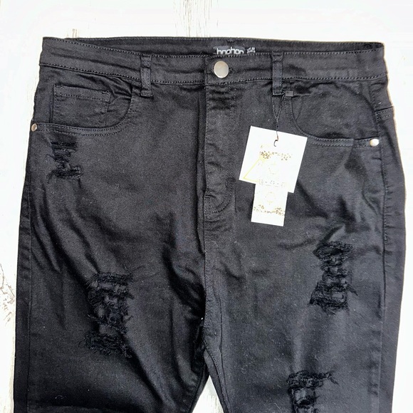 💝Boohoo NWT Plus Rip Knee Distressed High Waist Skinny Black Jeans Size 16 - Picture 3 of 12